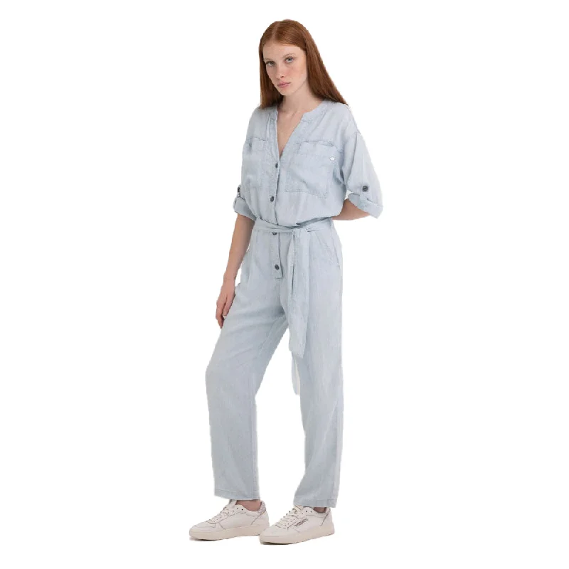 Replay Women's Denim Long Overalls with Belt Sporty Drawstring Overalls