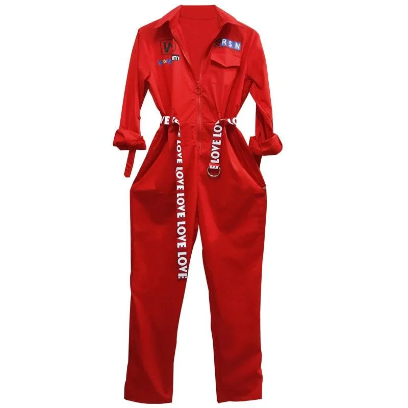Women Jumpsuit Hip Hop Overalls With Belt Loose Jumpsuit Long Sleeve Trendy Tie-Waist Jumpsuit Women Jumpsuit Hip Hop Overalls With Belt Loose Jumpsuit Long Sleeve Trendy Tie-Waist Jumpsuit