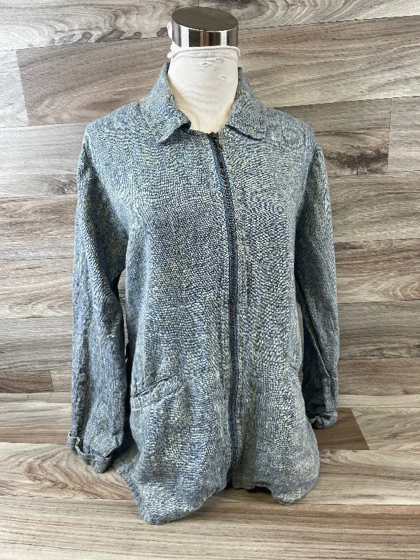Blue & Yellow Blazer Flax, Size Petite Women's Vintage Jacket