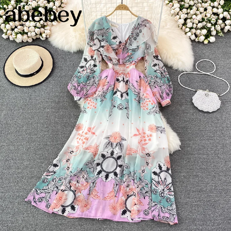 2023 Summer V-Neck Long Dress Women Lace Up Long Sleeve Sling Dresses Floral Female Straps Party Beach Maxi Long Dresses Tunics Modern contemporary 2023 Summer V-Neck Long Dress Women Lace Up Long Sleeve Sling Dresses Floral Female Straps Party Beach Maxi Long Dresses Tunics Modern contemporary