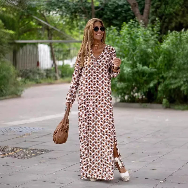 Summer New Products Fashion Printing V-neck Long Dress Women Tunics Designer luxury