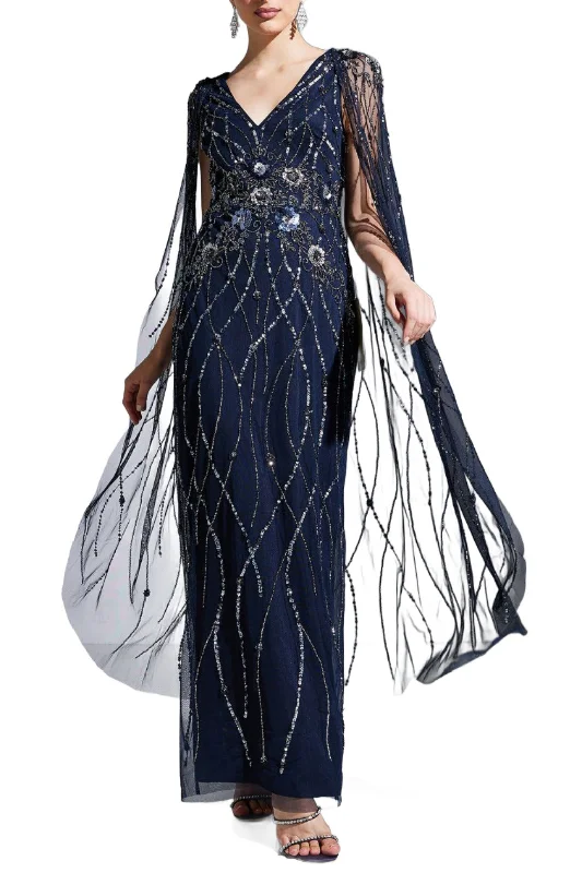 Adrianna Papell V-neck cape sleeve embellished zipper back mesh gown Tunics Canvas sturdy Adrianna Papell V-neck cape sleeve embellished zipper back mesh gown Tunics Canvas sturdy