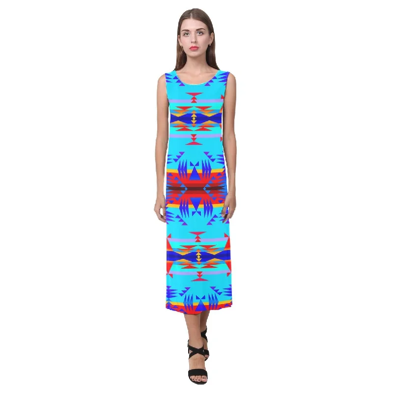 Between the Mountains Blue Phaedra Sleeveless Open Fork Long Dress Tunics Custom made Between the Mountains Blue Phaedra Sleeveless Open Fork Long Dress Tunics Custom made