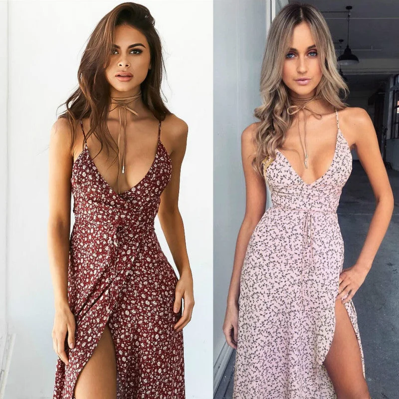 Casual Bohemian Women Dress Summer 2023 Sexy Boho Dresses Maxi Robe Floral Spaghetti Strap Dot Printed Backless Beach Long Dress Tunics Fleece cozy Casual Bohemian Women Dress Summer 2023 Sexy Boho Dresses Maxi Robe Floral Spaghetti Strap Dot Printed Backless Beach Long Dress Tunics Fleece cozy