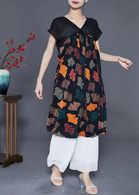 Elegant Multi PetalPrint Chiffon Long Dresses Summer Tunics Review highly