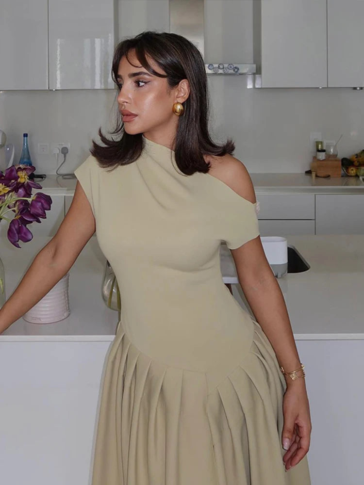 Elegant Pleated Midi Dress For Women Fashion Street Short Sleeve Patchwork Long Dress Casual Office Lady Irregular Neck Vestidos Floral Print girly Elegant Pleated Midi Dress For Women Fashion Street Short Sleeve Patchwork Long Dress Casual Office Lady Irregular Neck Vestidos Floral Print girly