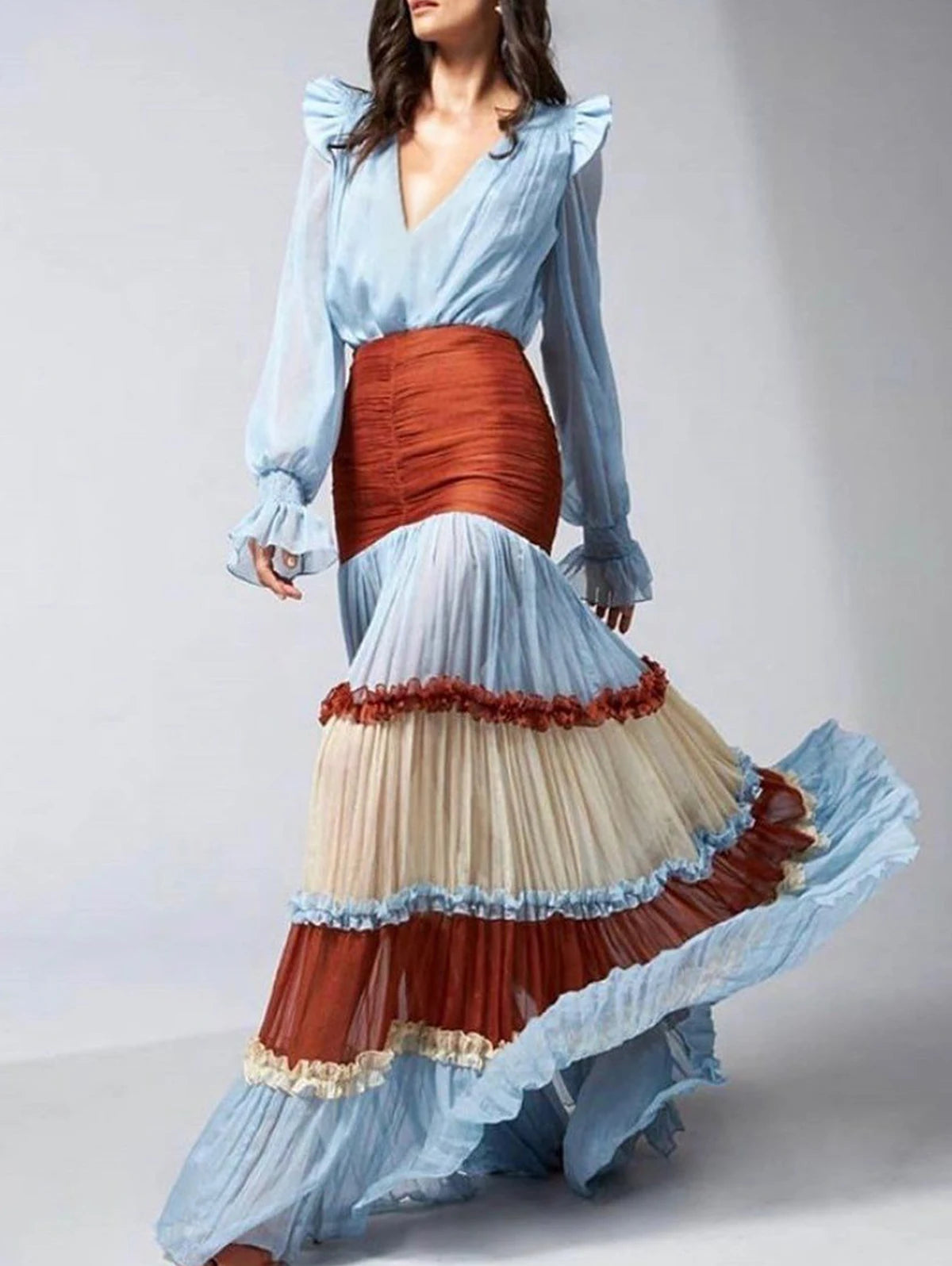 Elegant Ruffle Dress for Women Tiered A-Line Sweet Fashion Lantern Sleeve V-Neck Patchwork Layer Long Dress for Autumn 2024 Halter Neckline Beach Elegant Ruffle Dress for Women Tiered A-Line Sweet Fashion Lantern Sleeve V-Neck Patchwork Layer Long Dress for Autumn 2024 Halter Neckline Beach