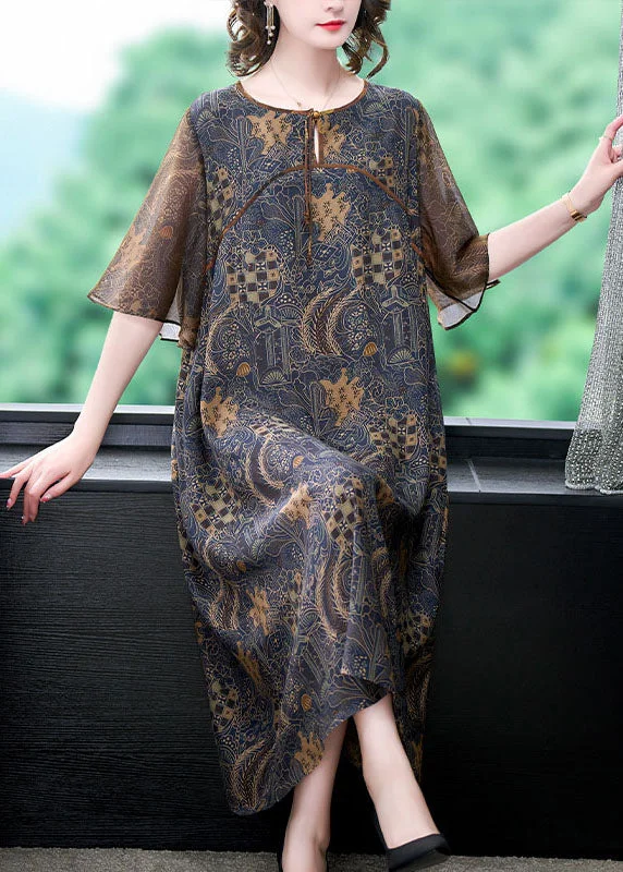 Fine Colorblock O Neck Print Patchwork Silk Long Dress Summer Tunics stripes playful Fine Colorblock O Neck Print Patchwork Silk Long Dress Summer Tunics stripes playful
