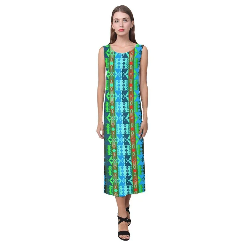 Inside the Women's Lodge Phaedra Sleeveless Open Fork Long Dress Boat Neckline Classic Inside the Women's Lodge Phaedra Sleeveless Open Fork Long Dress Boat Neckline Classic