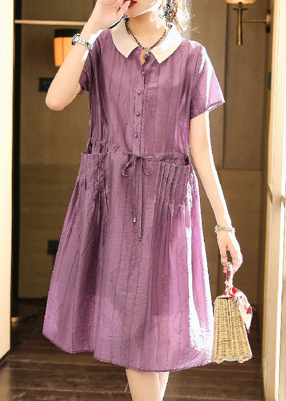 Italian Purple O-Neck Patchwork Drawstring Button Party Long Dress Summer Tunics Fashionable trendy Italian Purple O-Neck Patchwork Drawstring Button Party Long Dress Summer Tunics Fashionable trendy