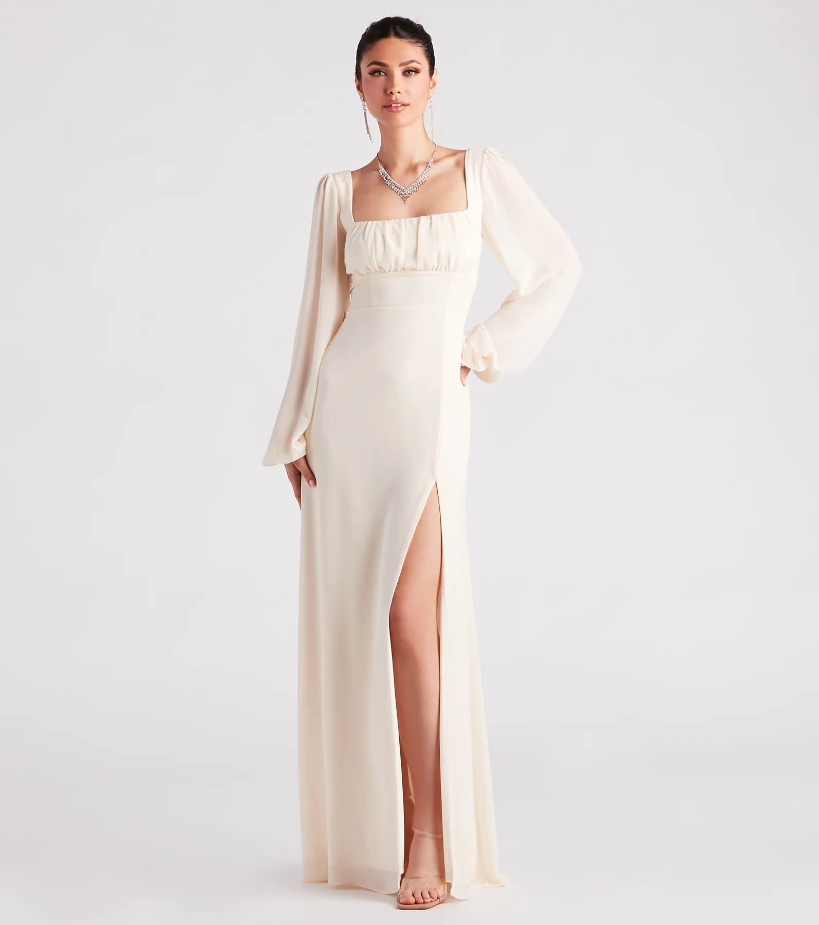 Kaylee Formal Chiffon Lace-Up Long Dress Tunics Trendy modern
