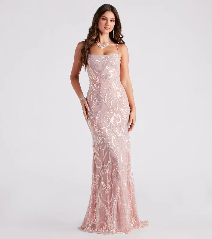 Keanna Formal Sequin Mermaid Long Dress Tunics Print Colorful
