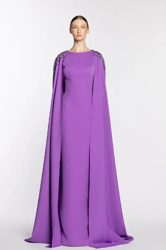 Long crepe dress with cape