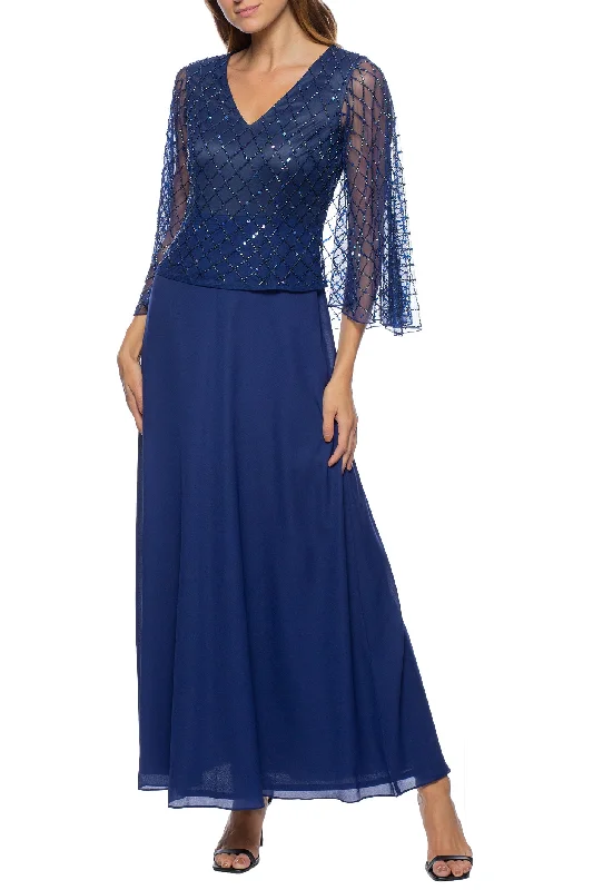 Marina V-neck ¾ sleeve beaded capelet solid chiffon gown Tunics Polka dots
