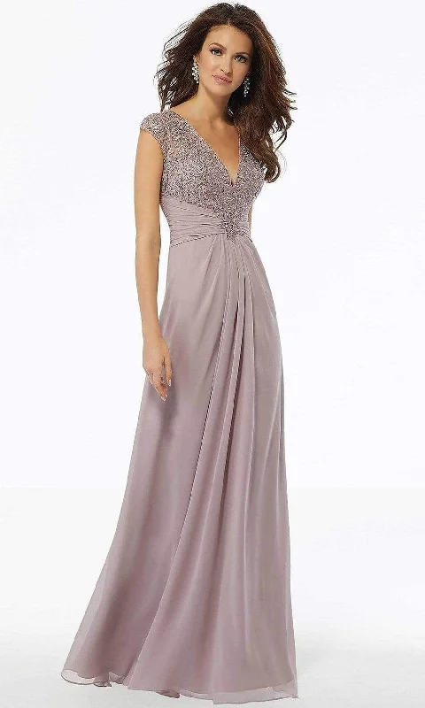 MGNY By Mori Lee - Beaded Lace Gathered Waist Chiffon Dress 72129SC Tunics Lace romantic MGNY By Mori Lee - Beaded Lace Gathered Waist Chiffon Dress 72129SC Tunics Lace romantic