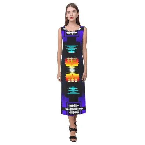 midnight sage fire II Phaedra Sleeveless Open Fork Long Dress Elegant Long Evening