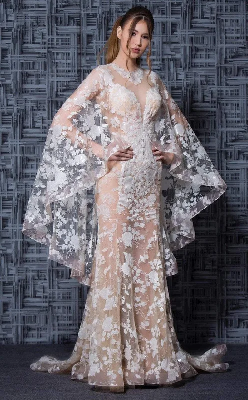 MNM Couture - K3619 Embroidered Mermaid Dress With Cape Accent Turtleneck Neckline Stylish MNM Couture - K3619 Embroidered Mermaid Dress With Cape Accent Turtleneck Neckline Stylish
