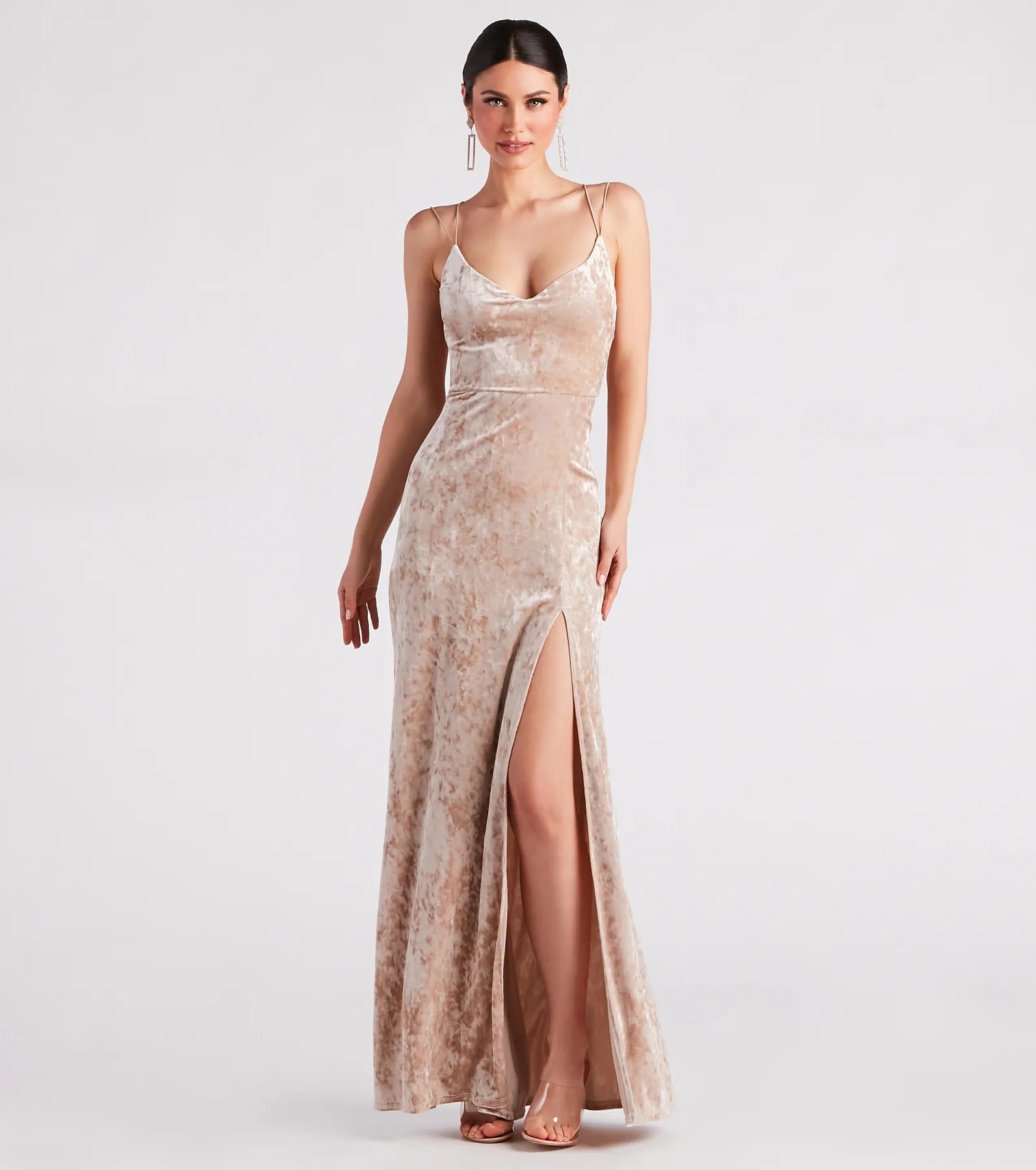 Samaria Formal Crushed Velvet Long Dress Tunics Fleece cozy