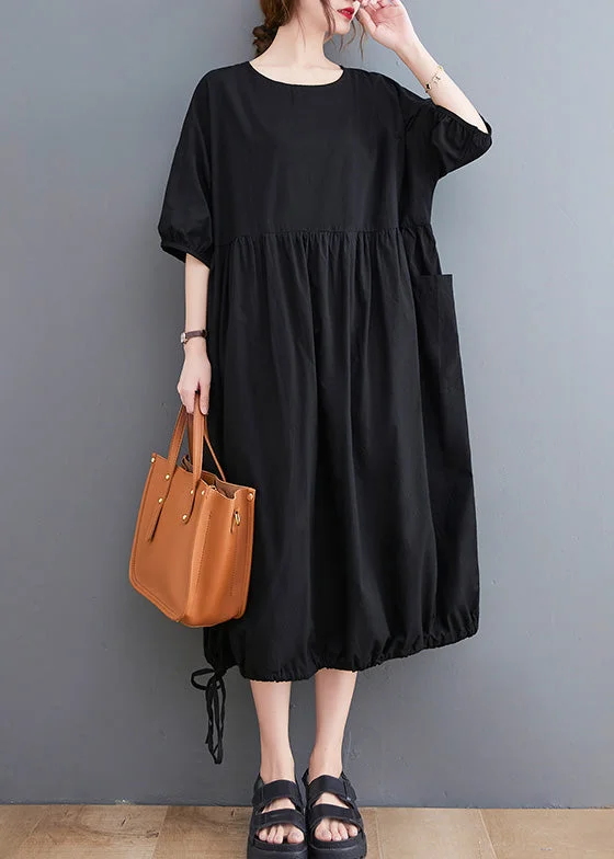 Simple Black Patchwork Solid Vacation Long Dresses Summer Crew Neckline Casual