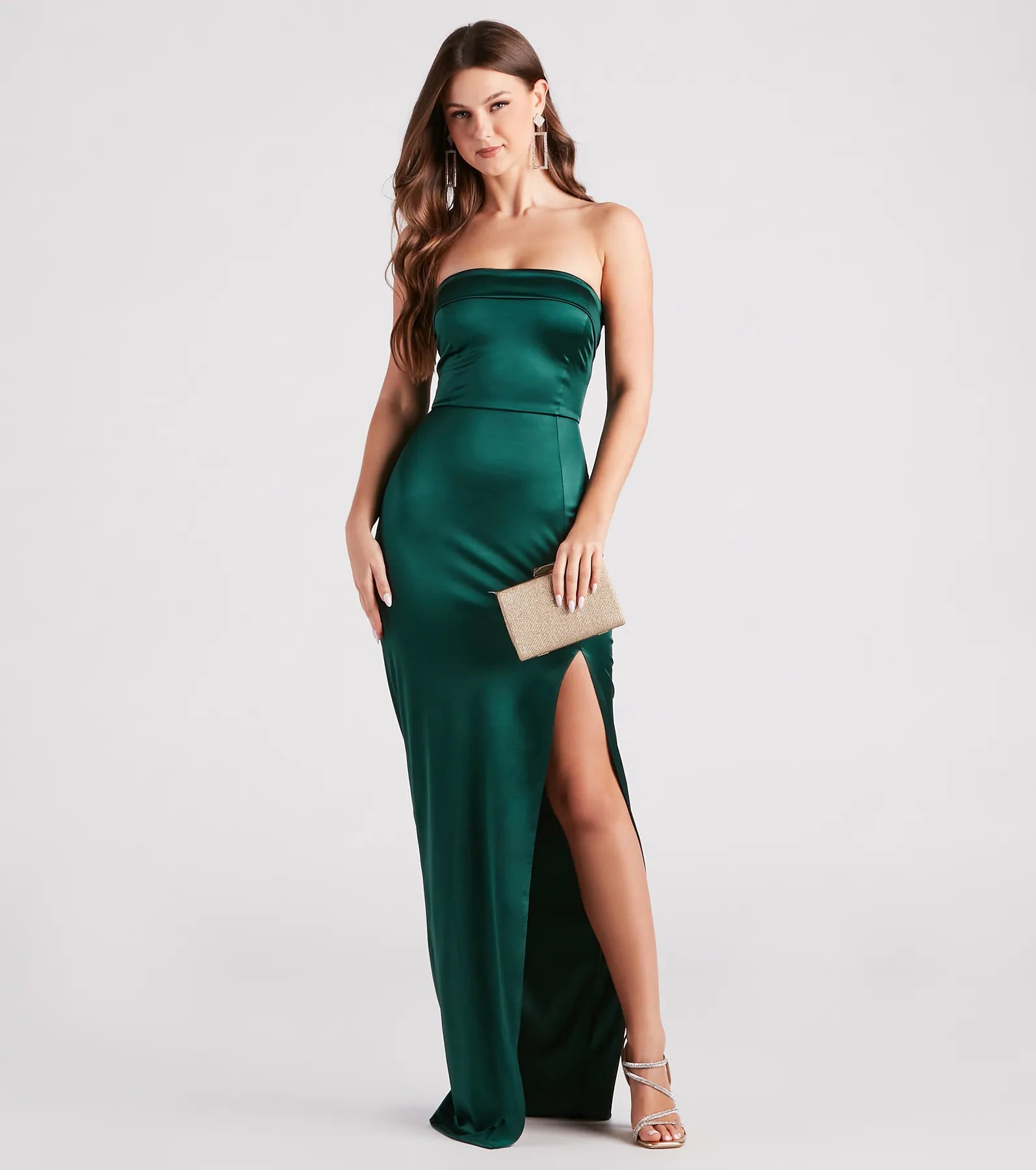 Sofie Formal Satin Strapless Long Dress Tunics Hiking breathable
