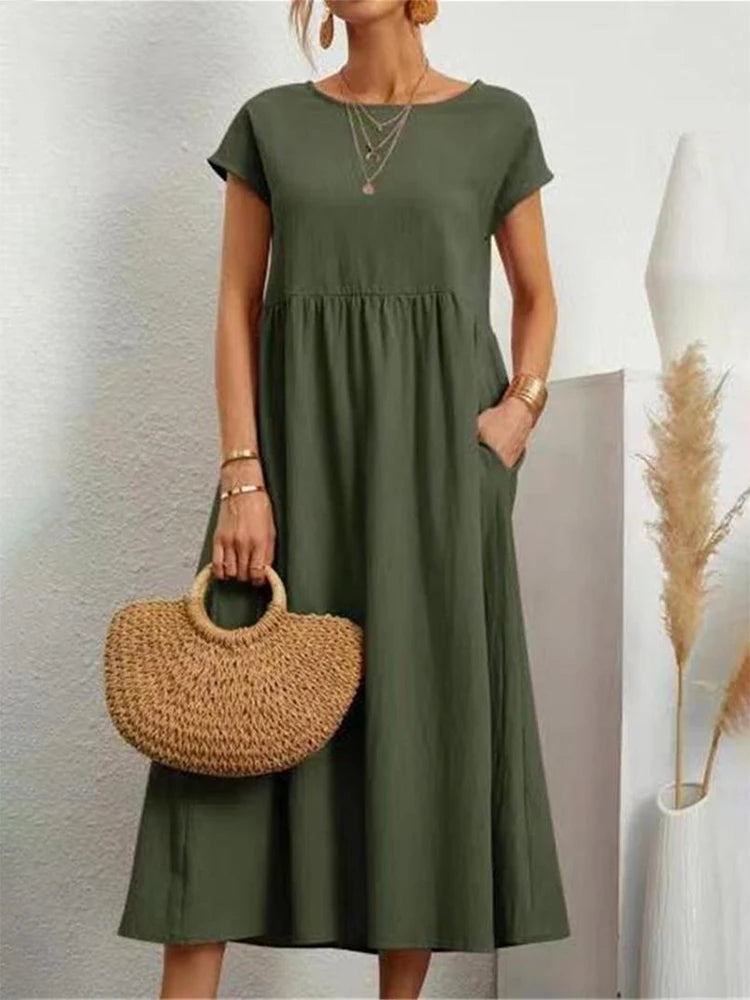 Vintage Solid Midi Dress Casual Short Sleeve Cotton and Linen Harajuku Oversized Long Dress Women Summer Y2K Maxi Sundress 2023 Tunics Short Trendy Vintage Solid Midi Dress Casual Short Sleeve Cotton and Linen Harajuku Oversized Long Dress Women Summer Y2K Maxi Sundress 2023 Tunics Short Trendy