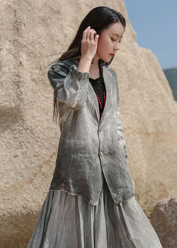 Art Grey Peter Pan Collar Button Linen Spring Coat Boat Neck Jacket Square Neck Jacket One-Shoulder Jacket Art Grey Peter Pan Collar Button Linen Spring Coat Boat Neck Jacket Square Neck Jacket One-Shoulder Jacket