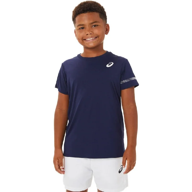 Asics Boy's Tennis SS Top (Peacoat) Knit Woven Fleece