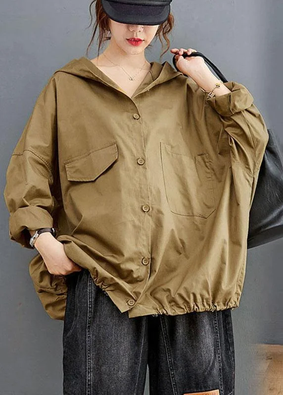 DIY Khaki Button Pockets Loose Fall Long sleeve Coat Vent Hem Cuff