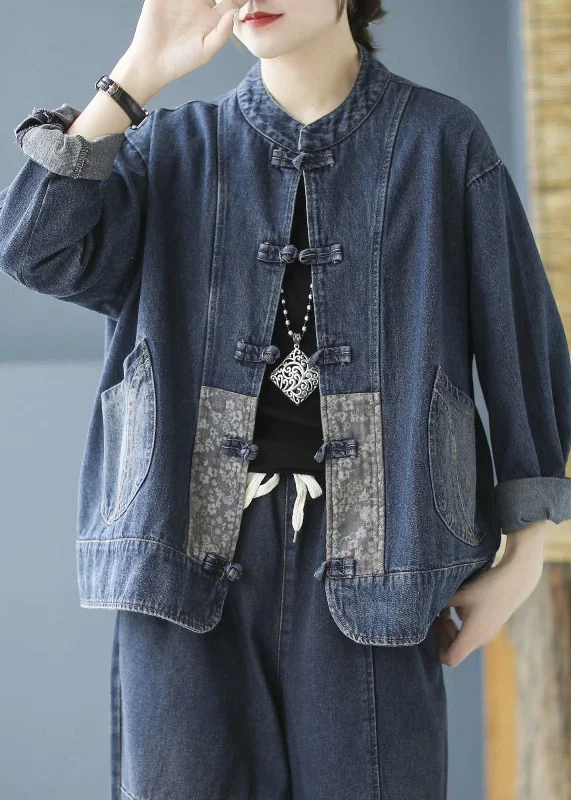 Elegant Blue Pockets Button Patchwork Fall Denim Long sleeve Coat Pockets Sleeves Lining Elegant Blue Pockets Button Patchwork Fall Denim Long sleeve Coat Pockets Sleeves Lining