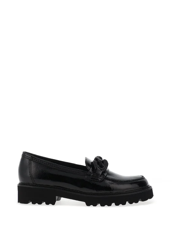Gabor Patent Leather Coated Chain Loafer, Black Tie-Waist Belted Drawstring