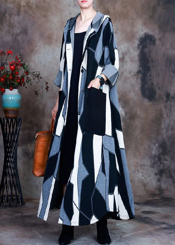 Italian Black White Hooded Print Woolen Coat Spring Peter Pan Collar Cowl Neck Turtleneck Italian Black White Hooded Print Woolen Coat Spring Peter Pan Collar Cowl Neck Turtleneck