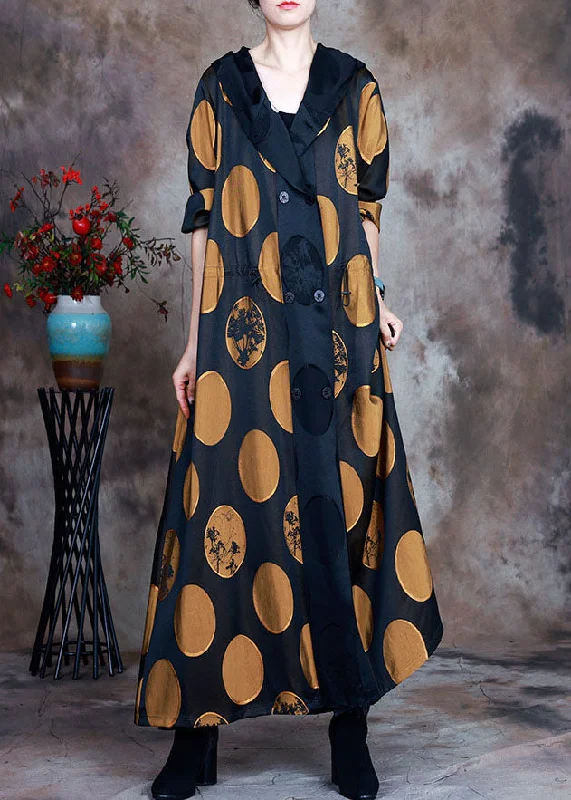Plus Size Yellow Hooded drawstring Coat Spring Crew Neck V-Neck Boat Neck