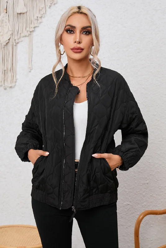 Pocketed Open Front Winter Coat Front Pockets Side Pockets Patch Pockets