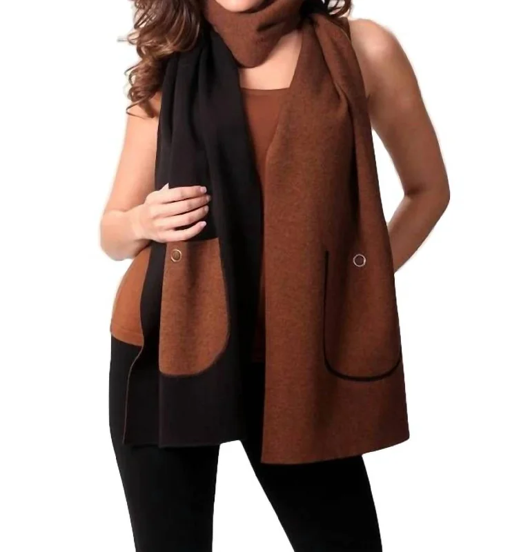 2-Tone Reversible Pocket Shawl In Black/mocha Trendy Floral Print Shawl