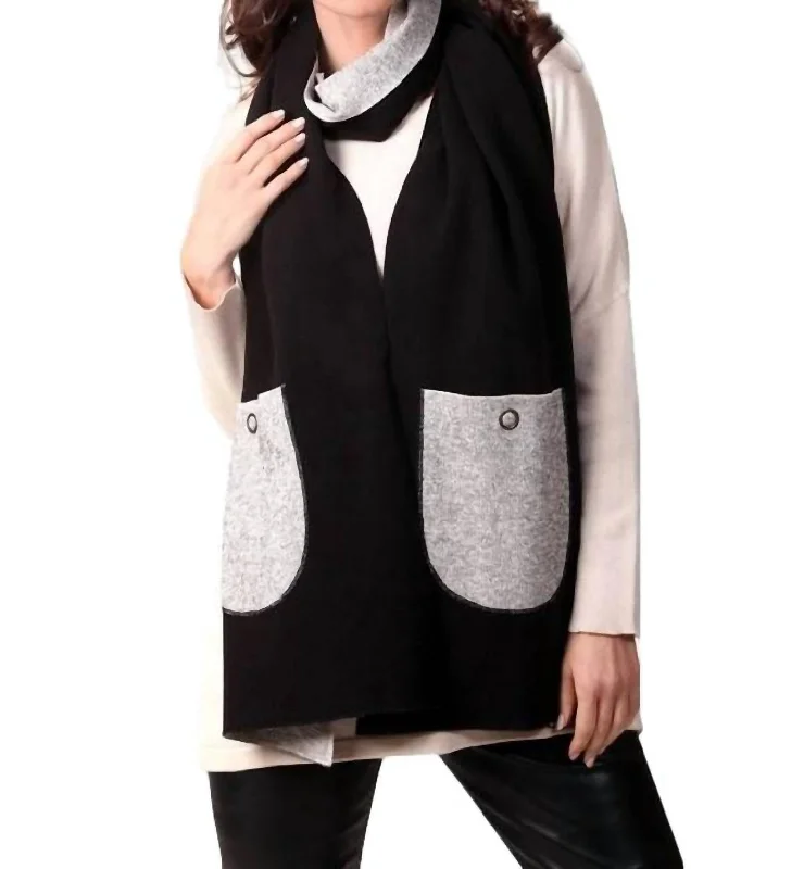 2-Tone Reversible Pocket Shawl In Black/stone Lightweight Silk Shawl
