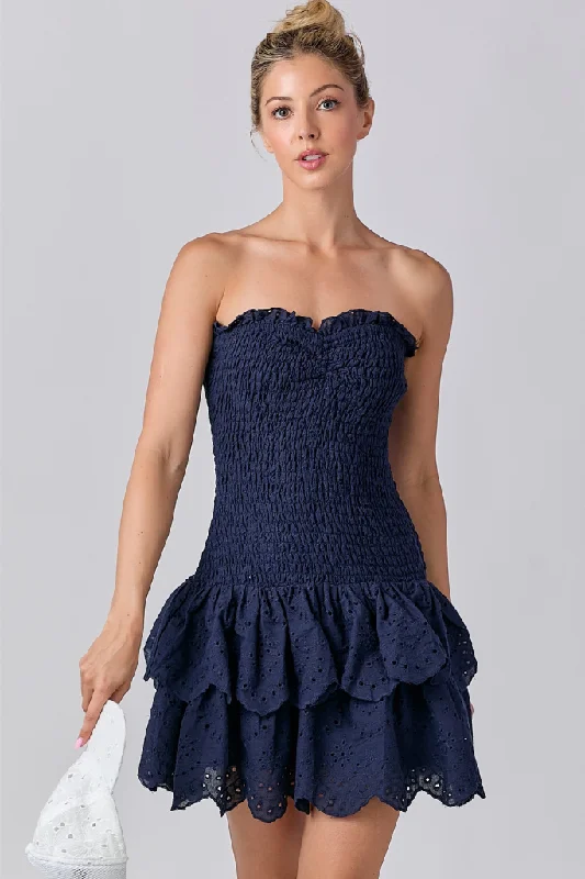 After Hours Ruffle Mini Dress - Navy