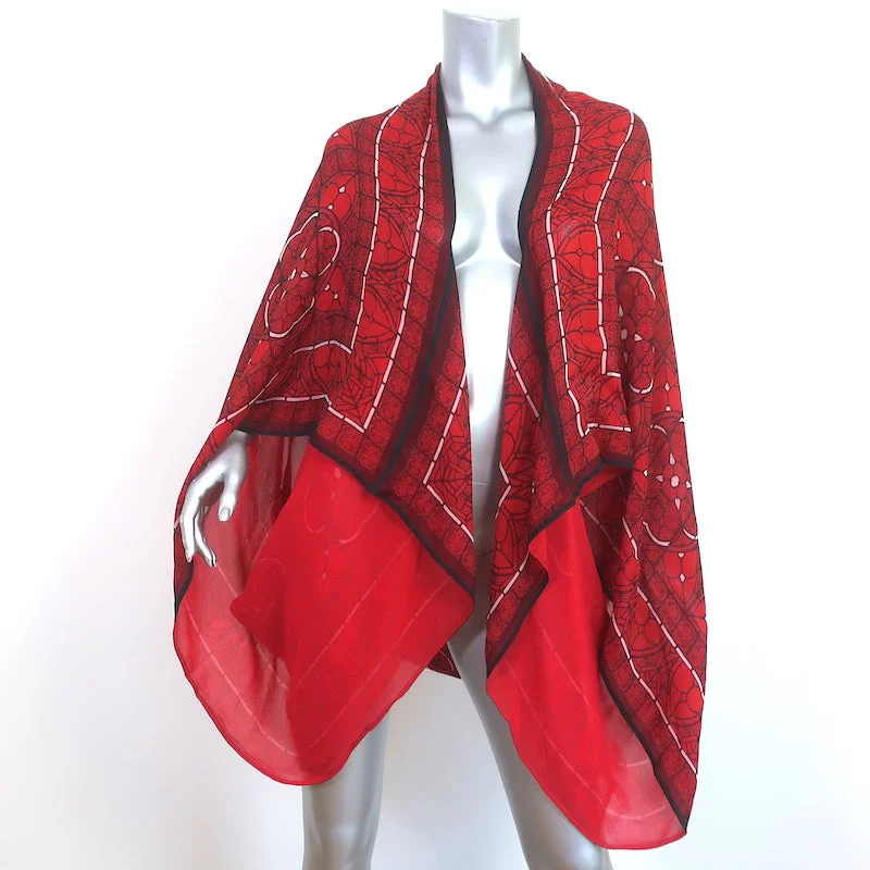 Alexander McQueen Stained Glass Print Bolero Shawl Red Silk One Size NEW Cozy Wool Shawl Scarf