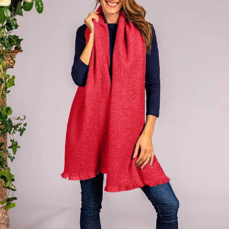 Super Luxe Amaranth Red Basket Weave Cashmere Shawl Comfortable Pashmina Shawl