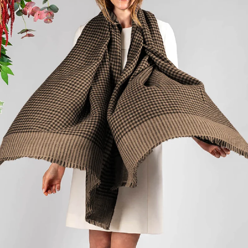 Black and Natural Houndstooth Pashmina Cashmere Shawl Luxurious Cashmere Shawl Wrap