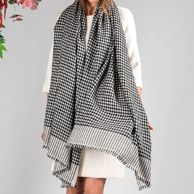 Black and Ivory Houndstooth Cashmere Shawl Classic Cashmere Shawl Scarf