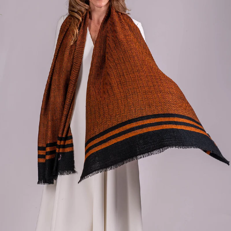 Burnt Orange and Black Pashmina Cashmere Shawl Casual Shawl with Fringes