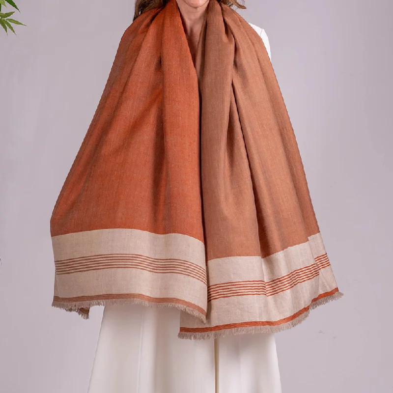 Burnt Orange and Natural Pashmina Cashmere Shawl Chic Chunky Knit Shawl
