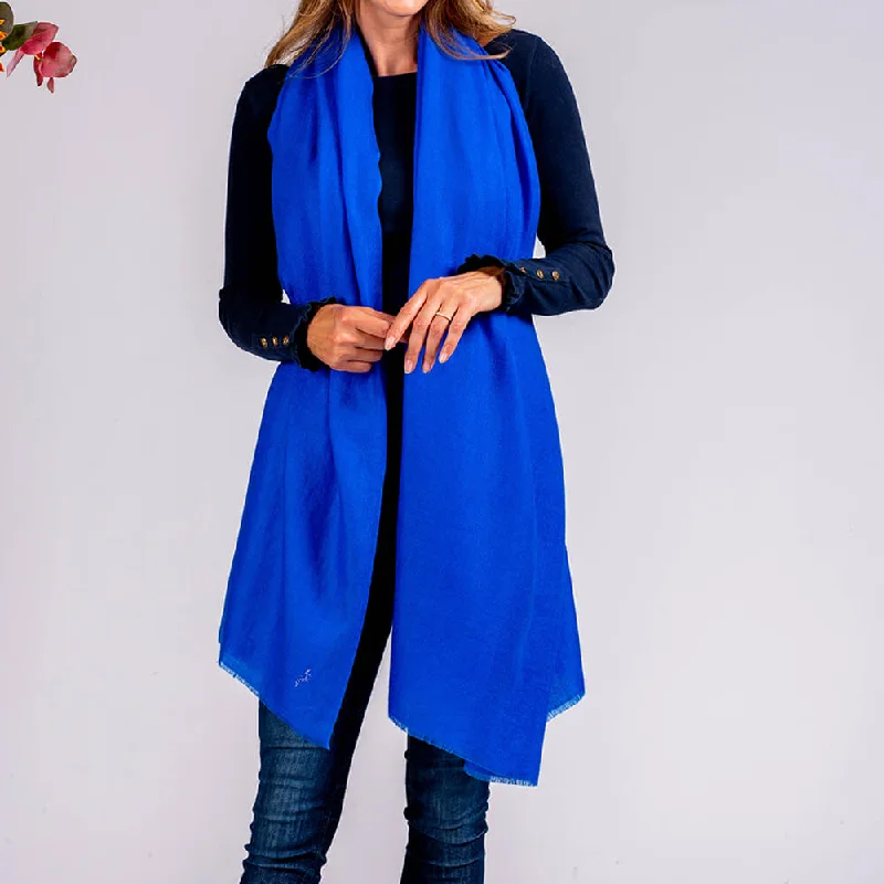 Cobalt Blue Handwoven Cashmere Shawl Comfortable Silk Shawl