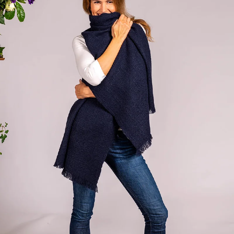 Super Luxe Dark Navy Basket Weave Cashmere Shawl Fashionable Silk Shawl Wrap