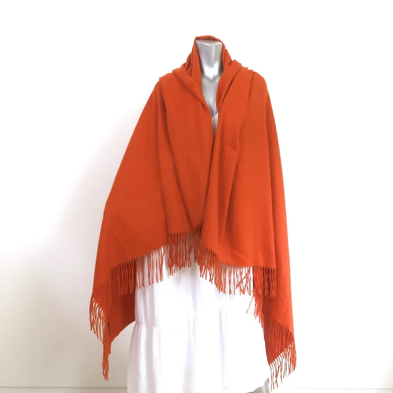 Elyse Walker Harlow Fringe Cashmere Blanket Shawl Paprika Classic Plain Shawl Wrap