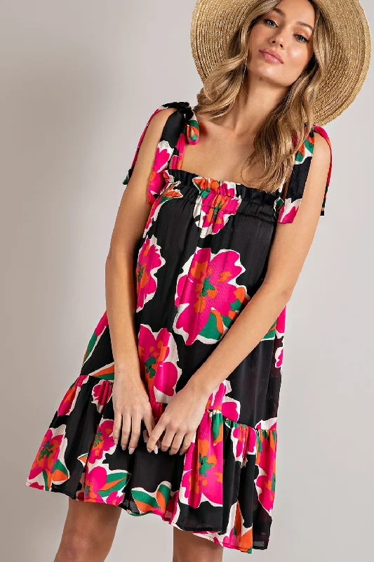 Floral Tie Strap Mini Dress