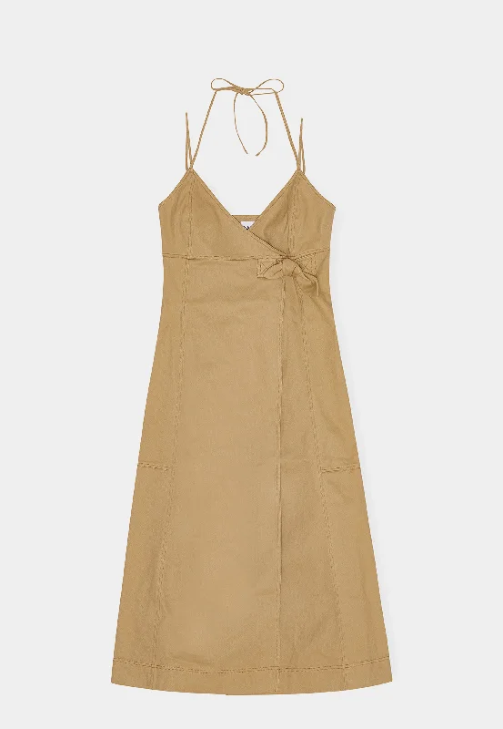 Ganni Herringbone Canvas Strap Long Dress Brown