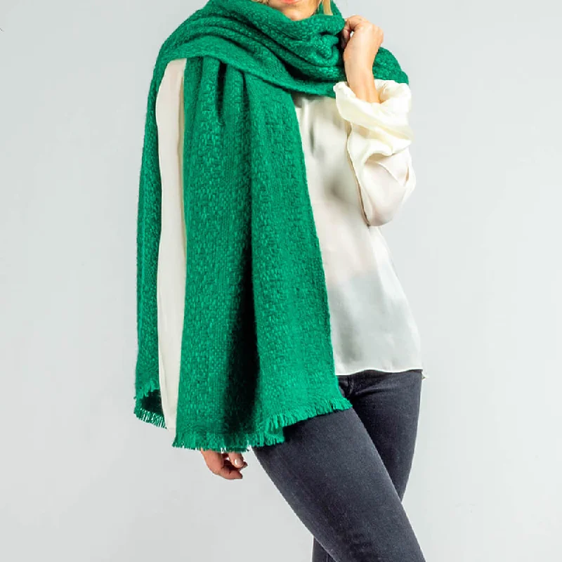 Super Luxe Emerald Green Basket Weave Cashmere Shawl Stylish Chunky Wool Shawl