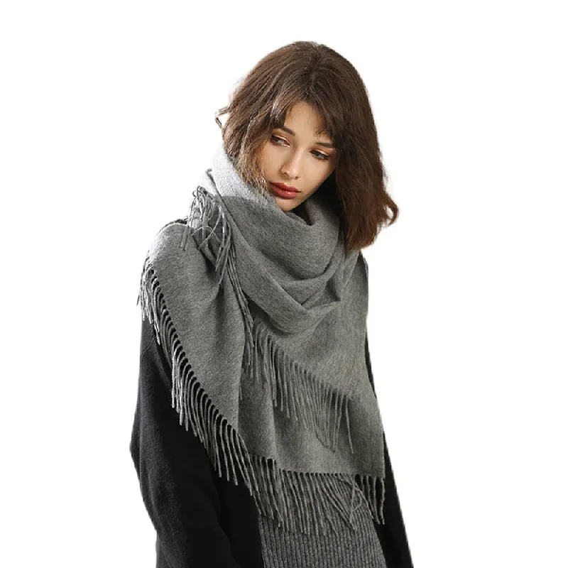Grey Cashmere Water Ripple Fringe Shawl Comfortable Cotton Shawl Wrap