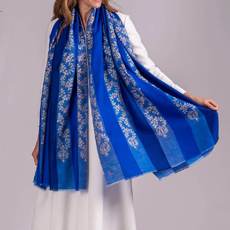 Hand Embroidered Pashmina Cashmere Shawl - Blue Heaven Comfortable Pashmina Shawl